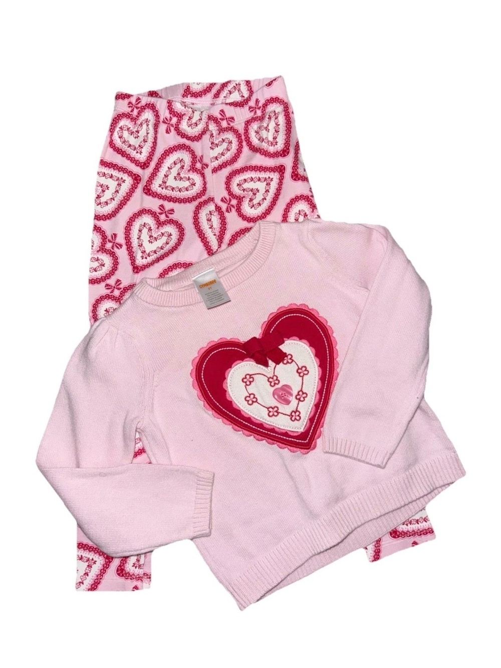 Gymboree Girls Pink Heart Sweater (3T) & Heart Leggings (4T)